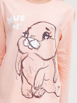 Комплект для девочек (джемпер, брюки) светло-коралловый с принтом зайки - Mark formelle фото 4