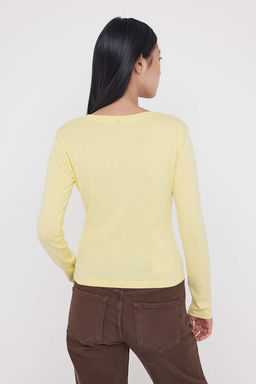 Sar? Bask?l? Fitted/Vucuda Oturan Orme Bluz TWOAW25BZ00126