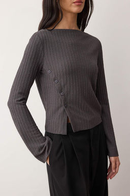 Kahverengi Dugme Detayl? Asimetrik Vucuda Oturan Esnek Orme Bluz TWOAW26BZ00040 - Trendyolmilla фото 7