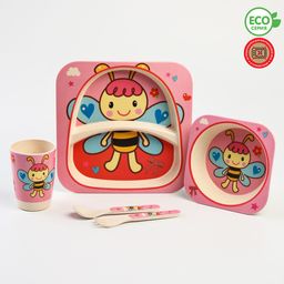 Набор бамбуковой посуды Бабочка, 5 предметов: тарелка, миска, стакан, вилка, ложка