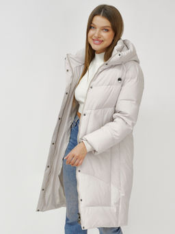 Куртка зимняя с капюшоном удлиненная стеганная бежевого цвета 9650B - Mtforce фото 19