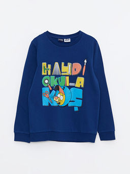 Bisiklet Yaka Kral ?akir Bask?l? Uzun Kollu Erkek ?ocuk Sweatshirt