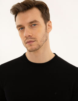 Черный базовый трикотажный свитер с круглым вырезом - Cacharel фото 2