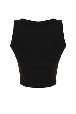 Siyah Duz Slim Regular Dugme Detayl? Crop Yelek TWOSS23YE00037