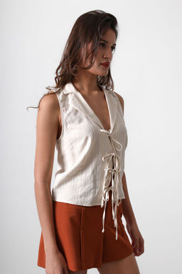 Bej Ceket Yaka Onu Baglama Detayl? Regular Dokuma Bluz TWOSS25BZ00165 - Trendyolmilla фото 2