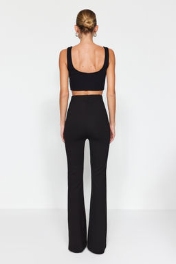 Siyah Inceltici Yuksek Bel Flare/Ispanyol Paca Orme Pantolon TWOAW24PL00164 - Trendyolmilla фото 6