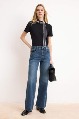Koyu Mavi Normal Bel Genis Paca Wide Leg Jeans TWOSS26JE00042 - Trendyolmilla фото 3