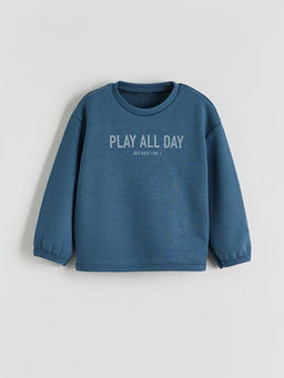 Bask?l? Erkek Bebek Sweatshirt ve Pantolon 2li