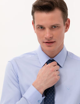 Koyu Mavi %100 Pamuk Parlak Saten Slim Fit Uzun Kollu Basic G_mlek