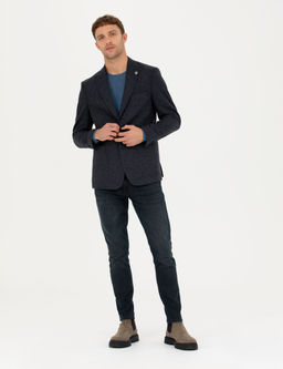 Lacivert Slim Fit Y_n Kar___ml_ Ceket