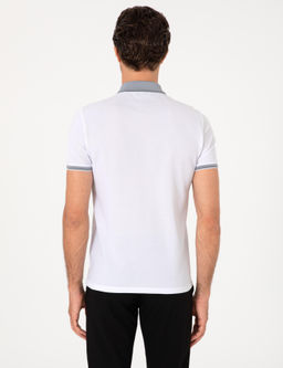 Beyaz Slim Fit %100 Pamuk Fermuarl_ Polo Yaka T-shirt