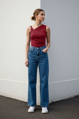 Bordo Kol Burgu Detayl? Buzgulu Asimetrik Yaka Esnek Orme Bluz TWOSS25BZ00569