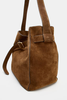 LEATHER BUCKET BAG WITH BELT DETAIL - Zara фото 8