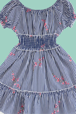 Cok Renkli K?z Cocuk Cicek Desenli Pamuklu Beli Lastikli K?sa Kol Dokuma Elbise TKDSS24EL00018 - Trendyolmilla фото 7