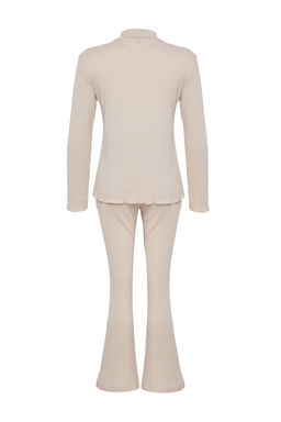 Trendyolmilla Bej Baby Overlok Detayl? Dik Yaka Fitilli Orme Pijama Tak?m? THMAW25PT00030