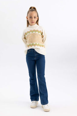 Расклешенные джинсовые брюки для девочек - Defacto фото 3