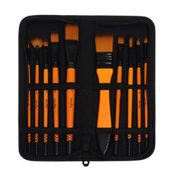 Набор кистей для рисования, синтетика, 10 штук, круглые, плоские, в пенале на молнии, международный размер