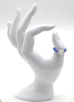 Колечко на резинке с перламутром Сердце и цирконом цвет небесно голубой - Радуга камня фото 18