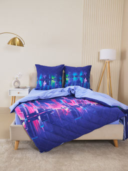 Постельное белье зима-лето из поплина с простыней на резинке - Сити Найт 2 сп.с прост.на резинке 180*200*25 (нав.70х70)