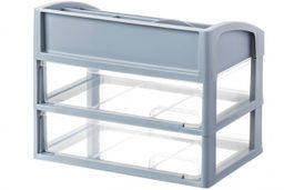 Органайзер для косметики 2 ящика 25,8*17,8*20 см серо-синий/прозрачный (модель 330249)