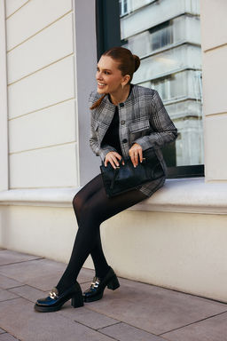 Limited Edition Siyah Beyaz Ekoseli Bisiklet Yaka Ceket TWOAW26CE00033 - Trendyolmilla фото 10