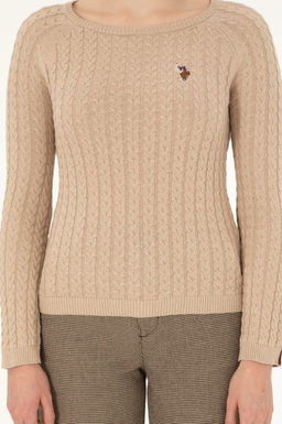 Женский базовый свитер с круглым вырезом песочного меланжа Неожиданная скидка в корзине - U.s. polo assn фото 6