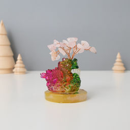Фигурка «Деревце под защитой дракоши», стекло, металл, 18 камней, розовый, 5.5×5.5×9 см