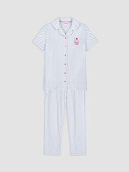 G?mlek Yaka ?izgili K?z ?ocuk Pijama Tak?m?