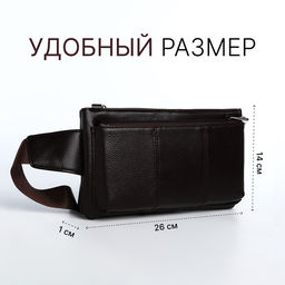Сумка поясная на молнии, с карманами, 26×1×14 см, коричневая