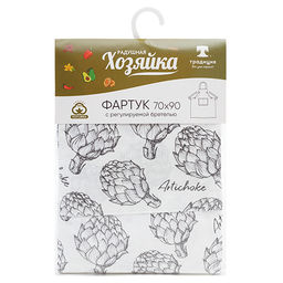 Фартук Радушная хозяйка (Традиция) 70*90 с карманом и регулируемой бретелью, рогожка, 100% хлопок, Артишоки ОП 70х90  фото 2