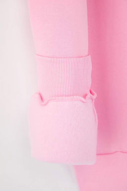 Ac?k Pembe Kal?n Ici Polarl? Regular/Normal Kal?p Bisiklet Yaka Basic Orme Sweatshirt TWOAW24SW00101