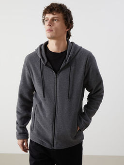 Kap??onlu Uzun Kollu Polar Erkek Fermuarl? Sweatshirt