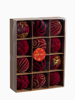 Ёлочные шары «Бархат. Время праздника», d=6 см, 12 шт., завитки снежинки, красный