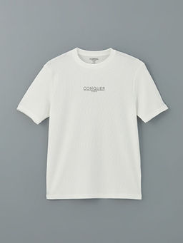 Bisiklet Yaka K?sa Kollu Bask?l? Penye Erkek Ti??rt