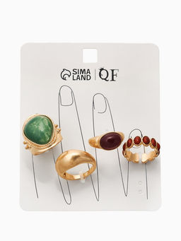 Набор колец 4 шт "Новый стиль" винтаж, размер МИКС, цвет зелёно-коричневый в золоте