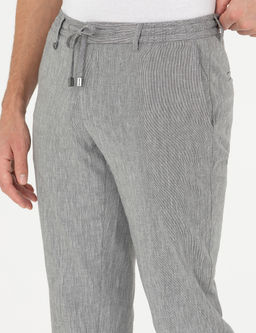 Gri Ex. Slim Fit Keten Kar___ml_ Kuma_ Pantolon