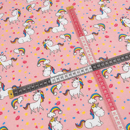 Ткань на отрез фланель 90 см 29145/2 Лошадки цвет розовый