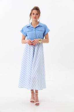 Платье NIKVA н969-2 голубой+бело-голубая полоска  фото 4