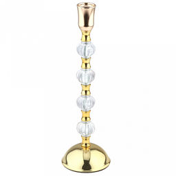 Подсвечник металлический "Магия" h30,5см, чаша д3,3см, h3,8см, пластмассовая/стеклянная ножка, нескользящее основание д9см, золотой, в коробке (Китай)