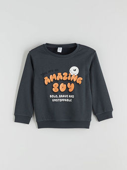 Bisiklet Yaka Bask?l? Erkek ?ocuk Sweatshirt 2li
