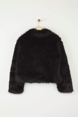 Siyah Oversize Kal?p Kurk Biker Ceket Mont TWOAW26MO00058