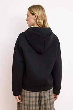 Wardrobe Essentials Siyah Oversize Kapusonlu Orme Sweatshirt |TWOAW26SW00018