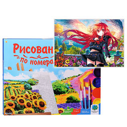 Холст с красками 40х50 по номерам "Красноволосая девочка с крыльями" (в коробке)(24цв)