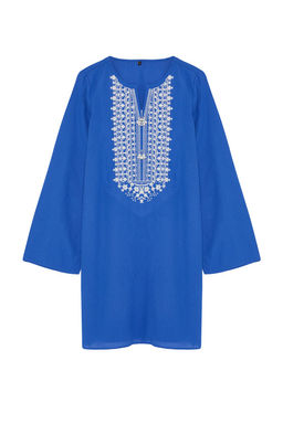 Mavi Mini Dokuma Nak?sl? %100 Pamuklu Plaj Elbisesi TBESS24EL00148 - Trendyolmilla фото 7