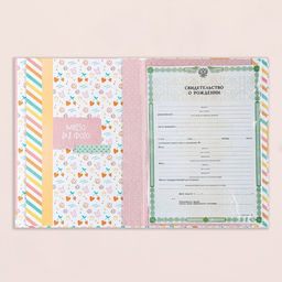 Свидетельство о рождении Кролик тиснение, розовый тон, А4 - Дарим красиво фото 6