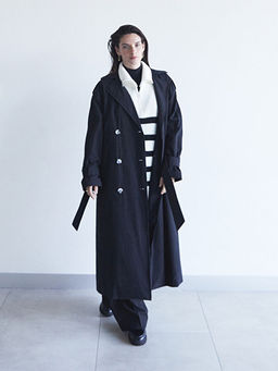 Dik Yaka ?izgili Oversize Kad?n Triko S?veter