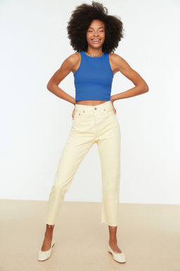 TRENDYOLMILLA Beyaz Fitted/Vucuda Oturan Crop Halter Yaka Fitilli Esnek Orme Atlet TWOSS21AL0050  фото 43