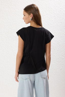 Trendyolmilla Siyah Pilise ve Baglama Detayl? Relaxed/Rahat Kal?p Orme Bluz TWOSS25BZ00094  фото 14