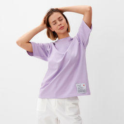Футболка оверсайз с нашивкой женская MINAKU: One Most Brand, сиреневая, размер 48