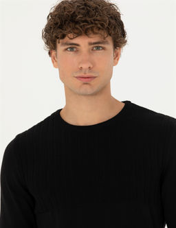 Siyah Slim Fit Bisiklet Yaka Triko Kazak - Pierre cardin фото 2